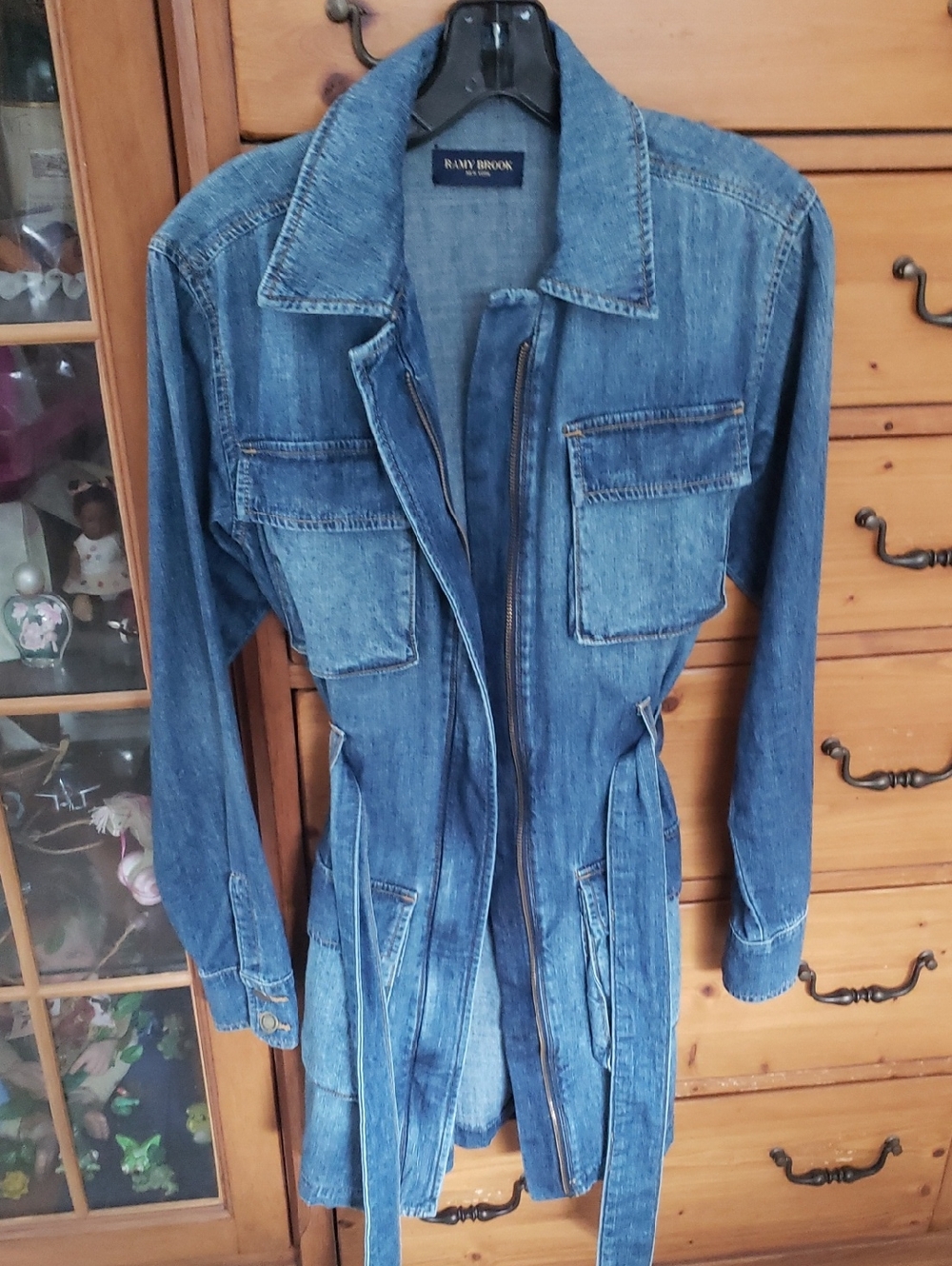 Ramy Brook Blue Denim Utility  Dress with Self-Tie Waist